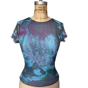 Women's Tiger Mist Top XS Blue Purple Short Sleeve